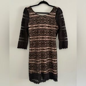 Xhilaration Black and Nude Lace Sheath Dress with Three Quarter Sleeves Size L